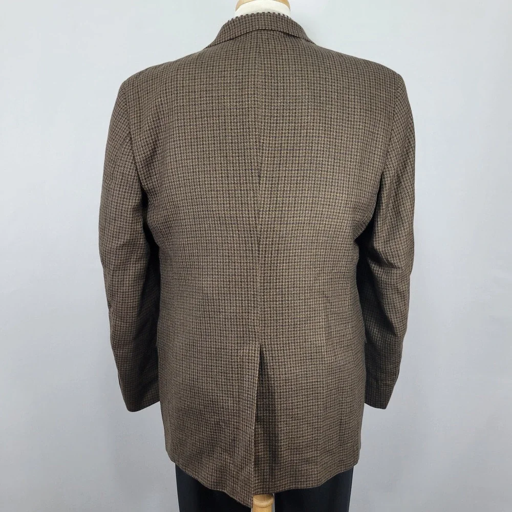 Stafford Essentials Mens Sport Coat Three‎ Button Brown Houndstooth Wool 44L